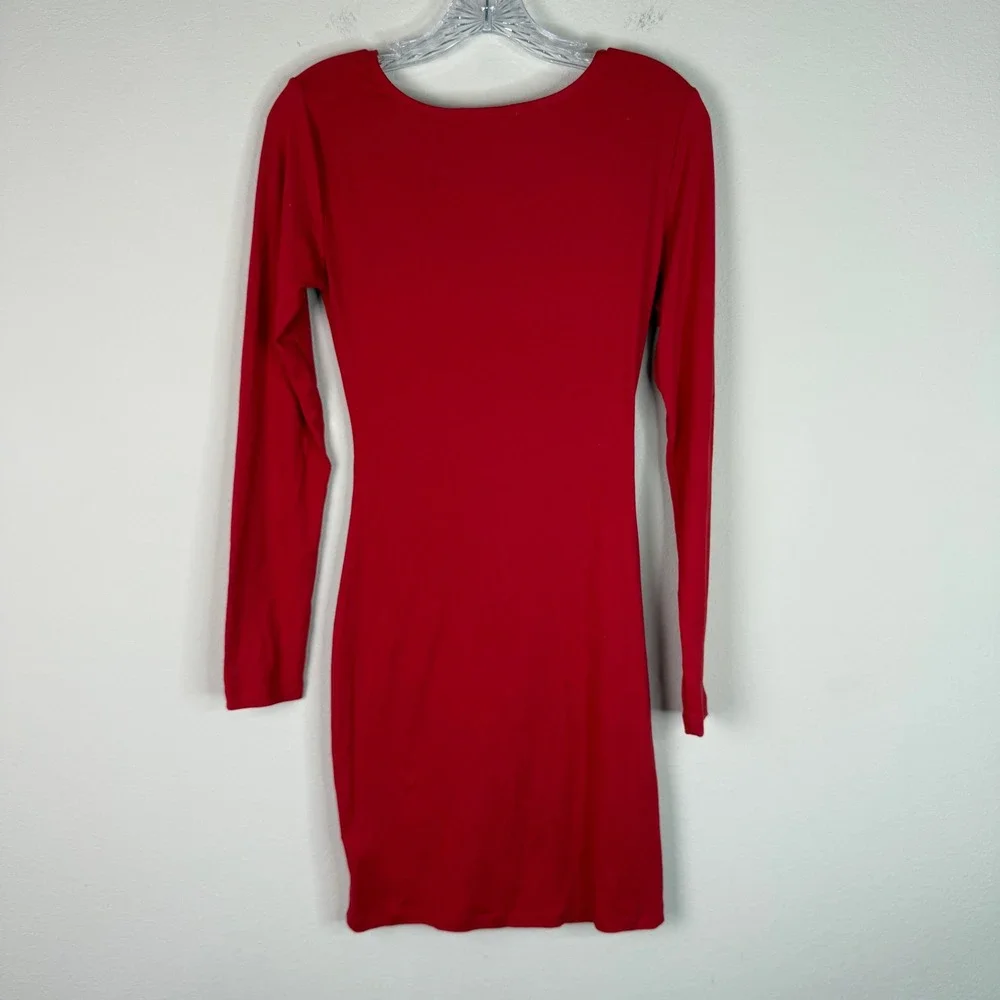 Wishful Park Dress Womens M Red Long Sleeve Twist Knot Waist Stretch Mini Dress